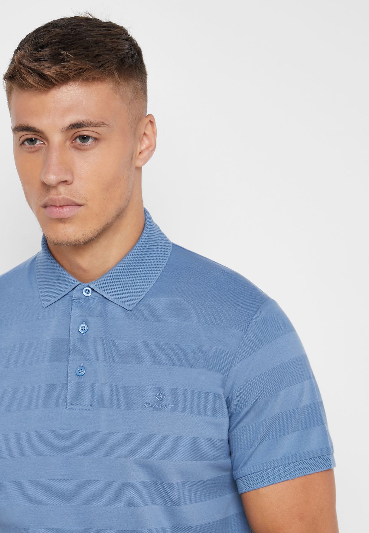 Buy Gant blue Striped Pique Polo for Men in MENA, Worldwide