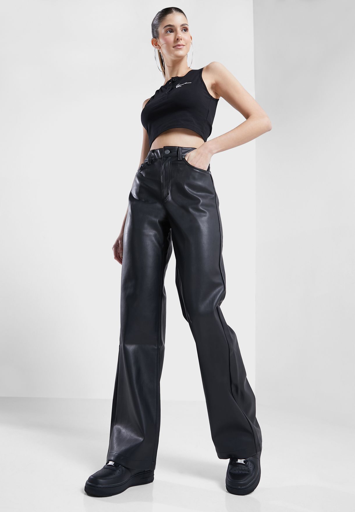 Small Signature Pu Wide Fit Pants