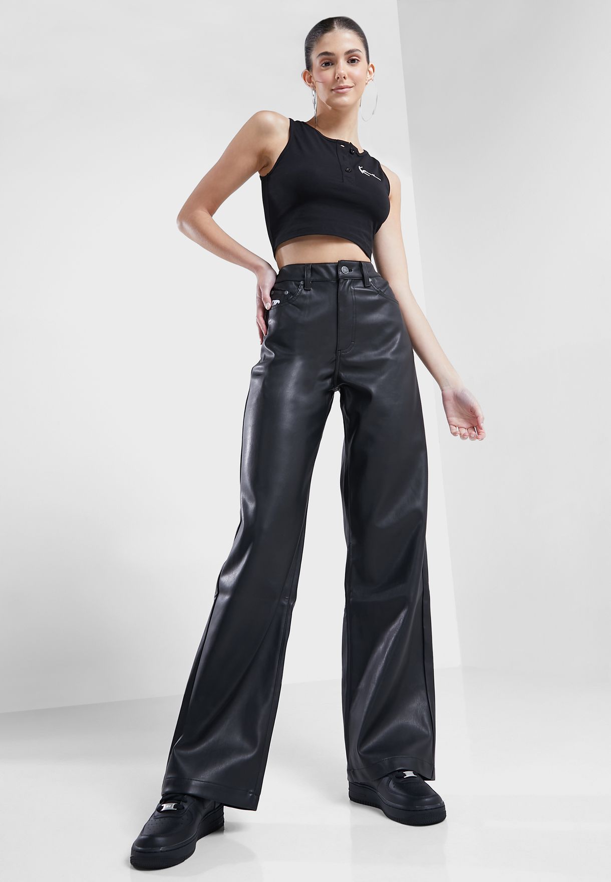 Small Signature Pu Wide Fit Pants