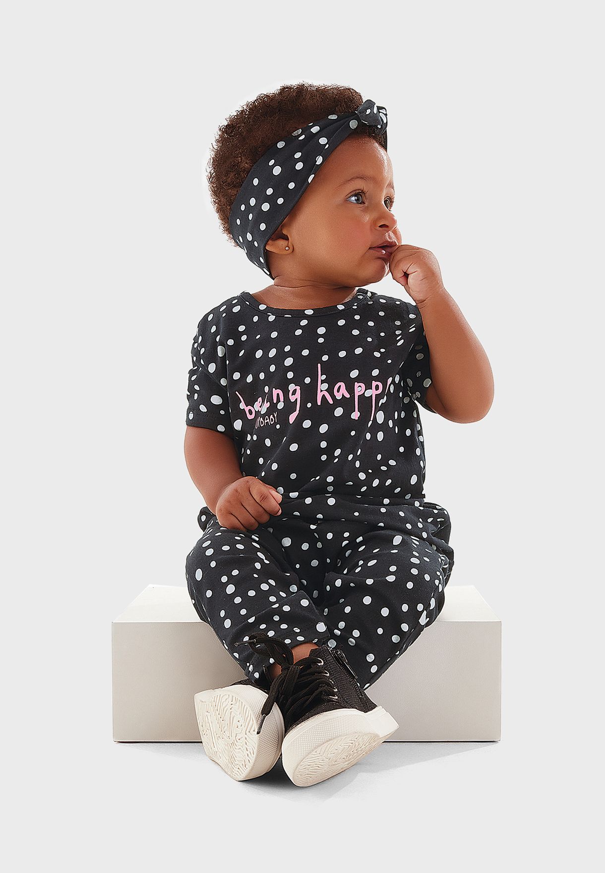 Infant Printed Jumpsuit And Headband Set