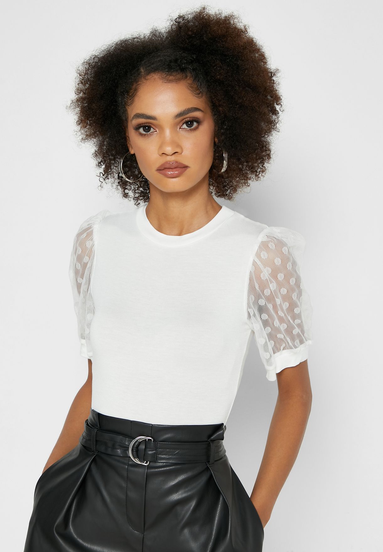 white mesh sleeve top