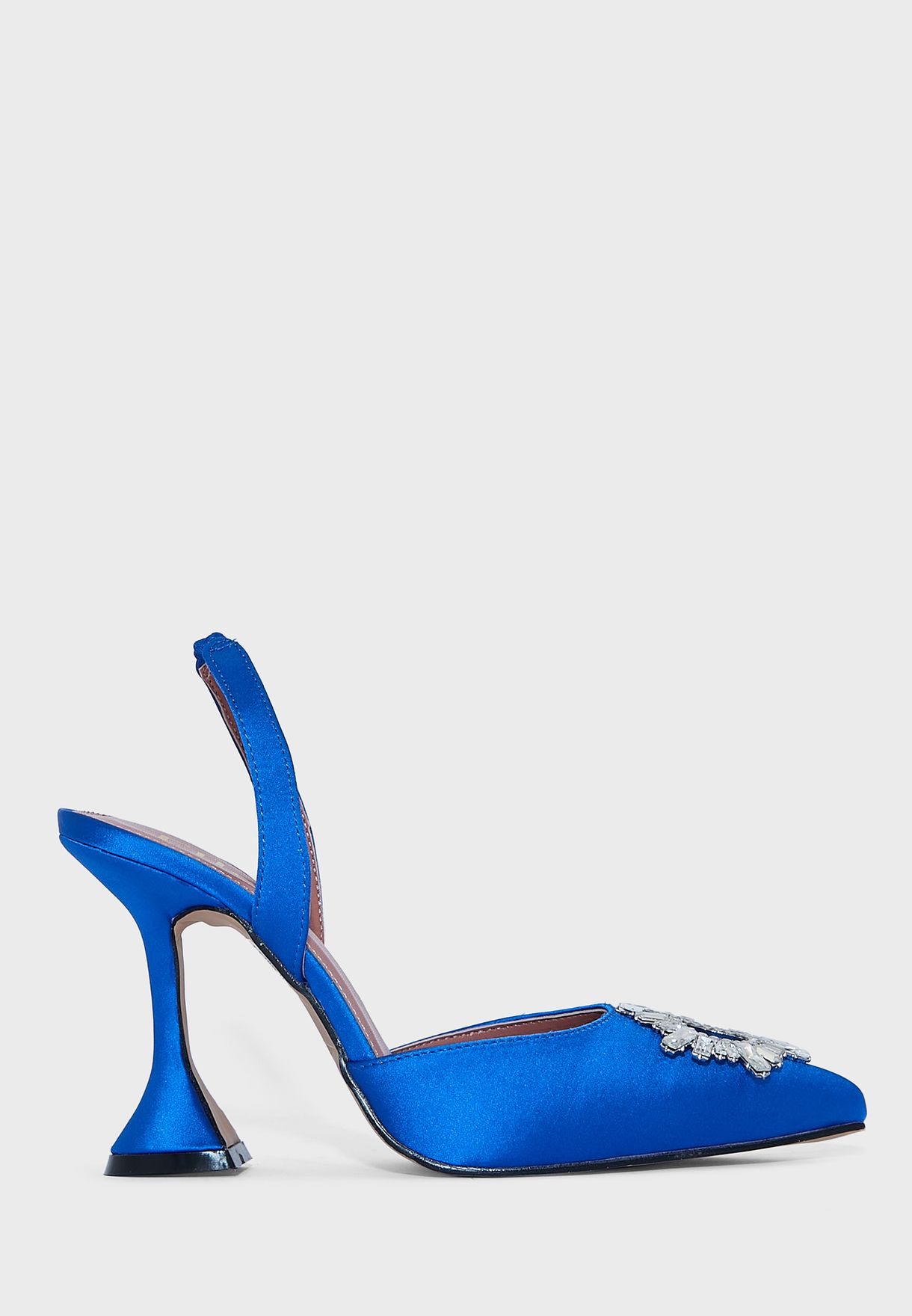 Mirror Brooch Satin Slingback Pointed Pump
