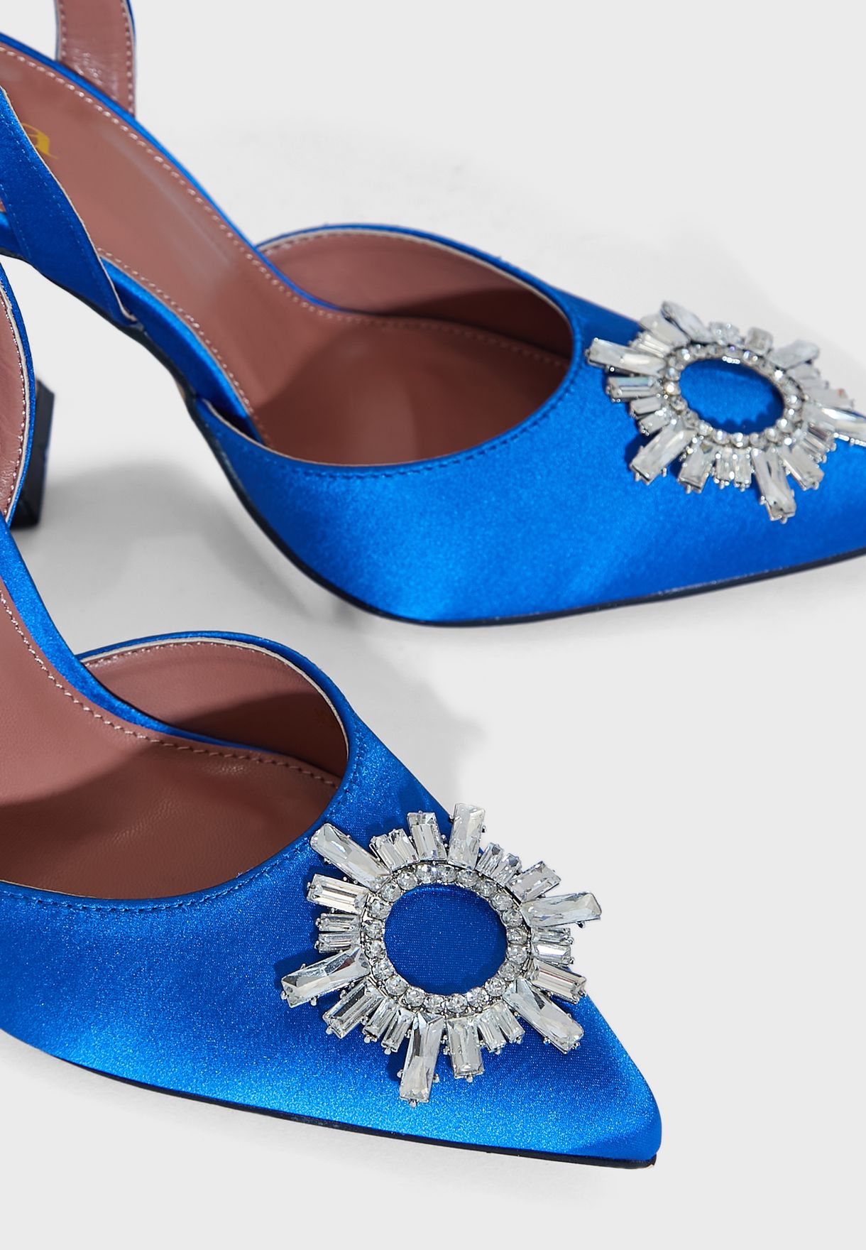 Mirror Brooch Satin Slingback Pointed Pump
