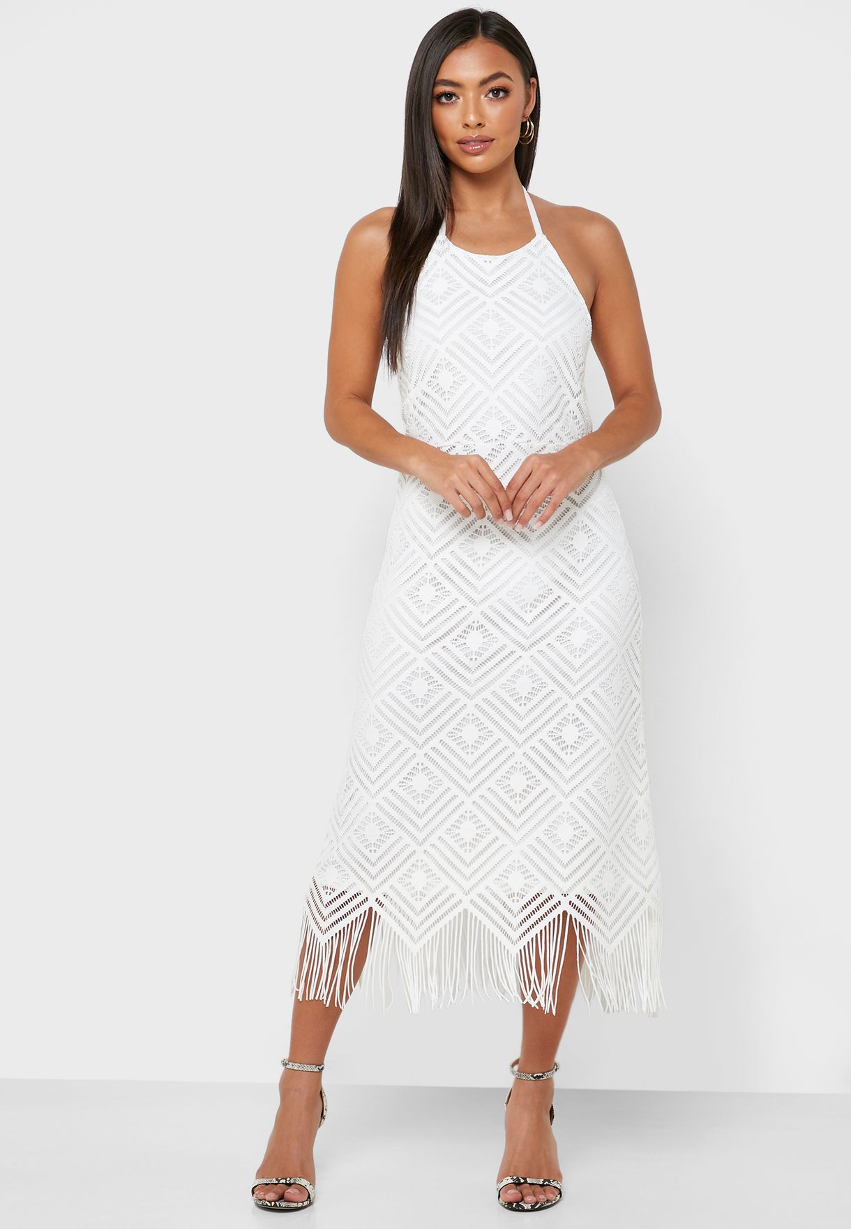 halter neck fringe dress