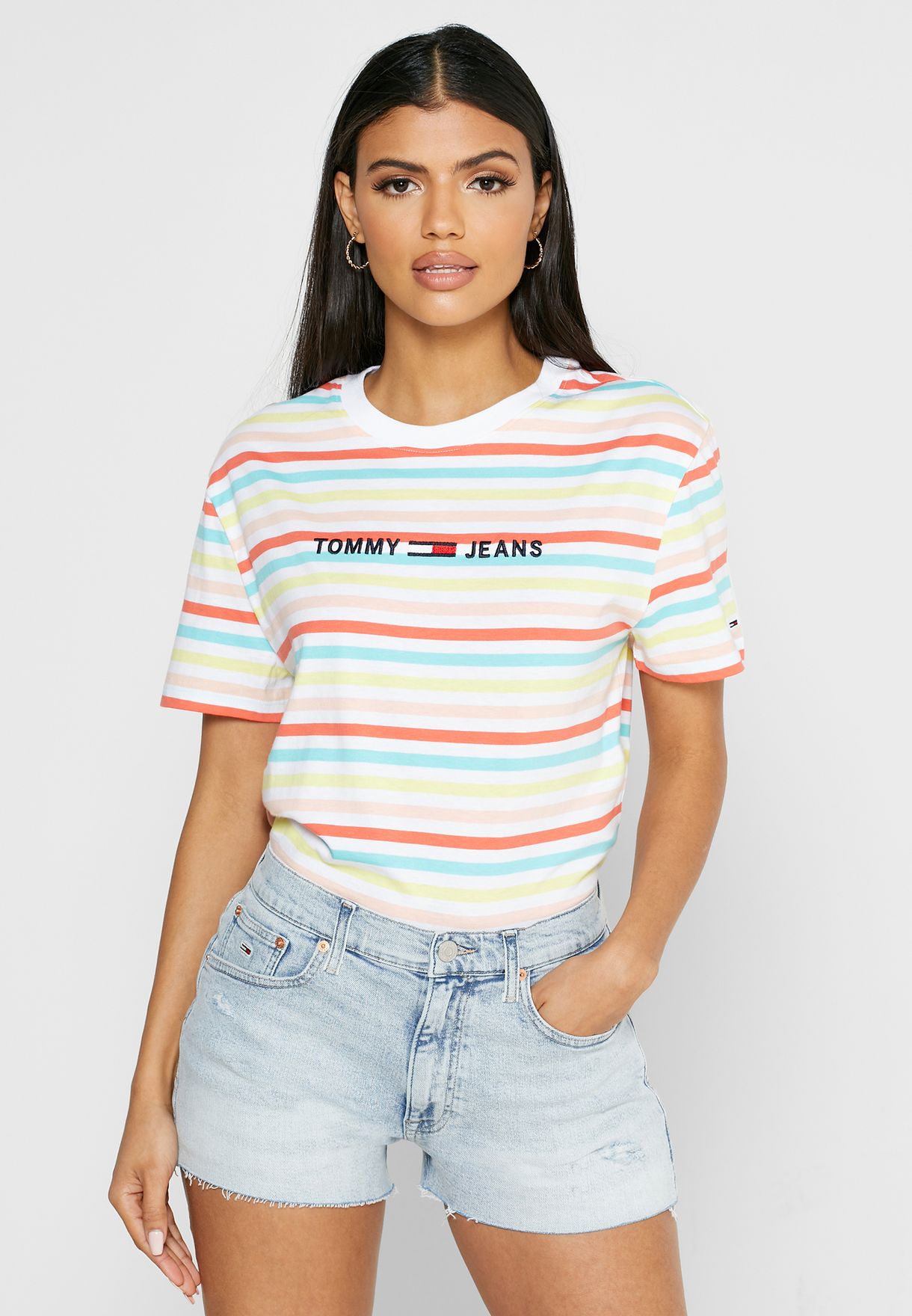 striped t shirt and jeans