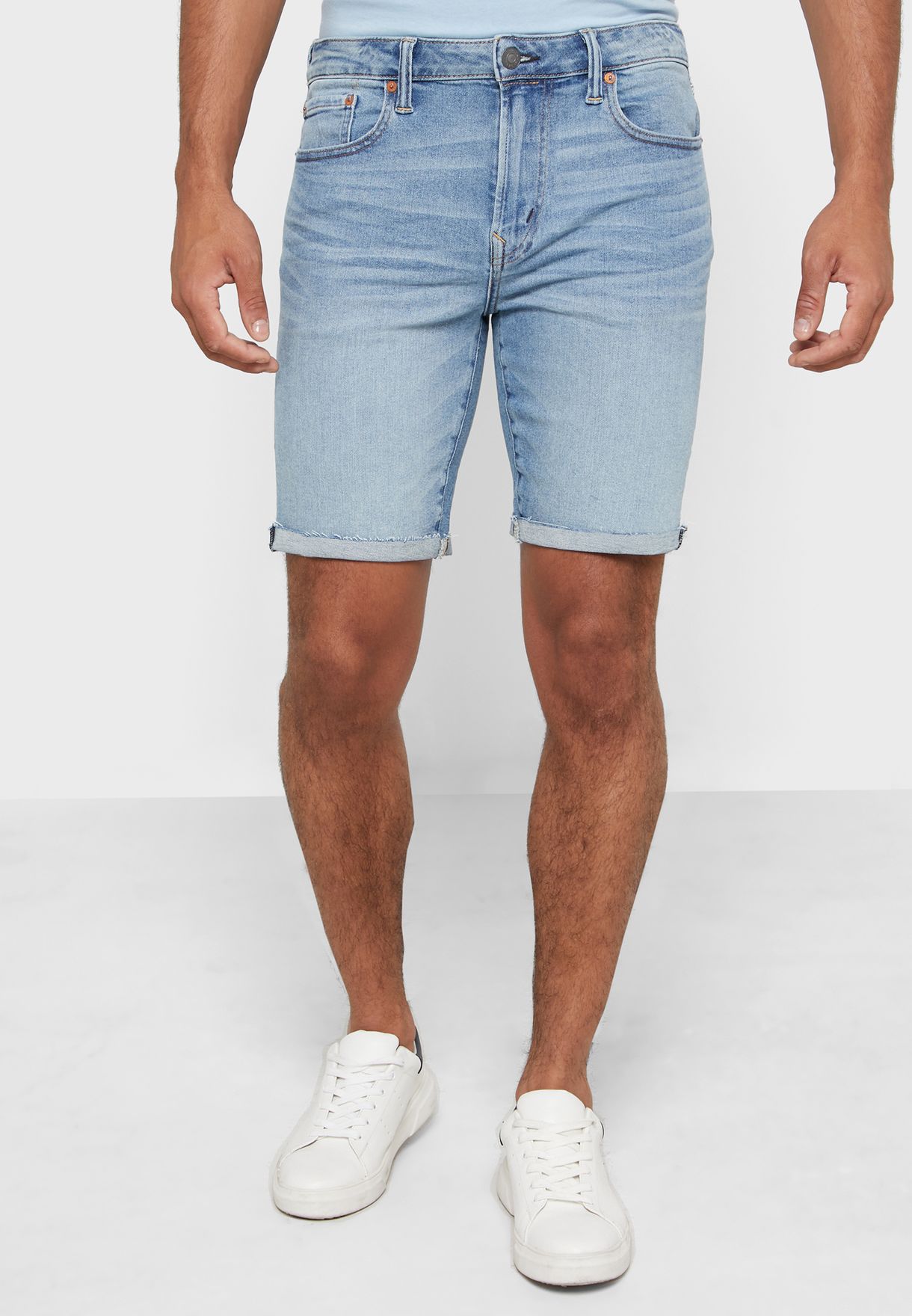 mens light wash denim shorts