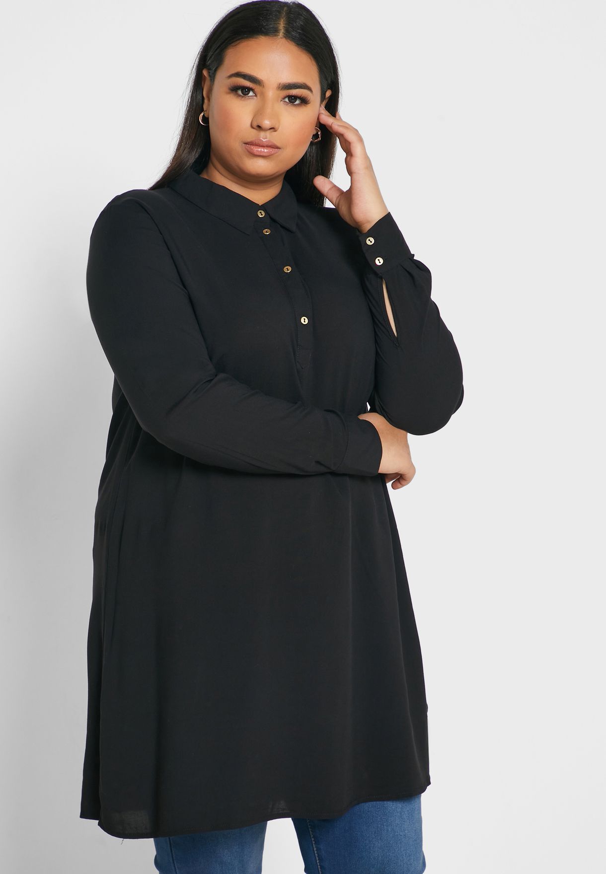 black tunic shirt dress