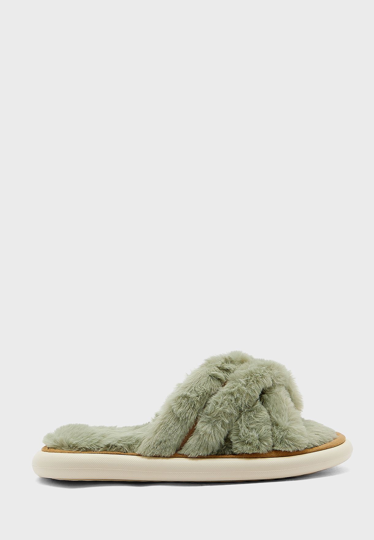 Triple Crossover Fluffy Bedroom Slipper