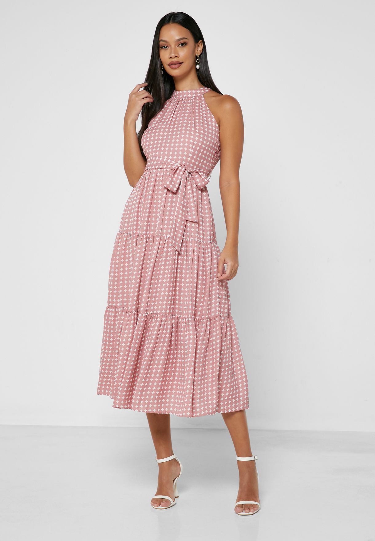 polka dot belted halter dress