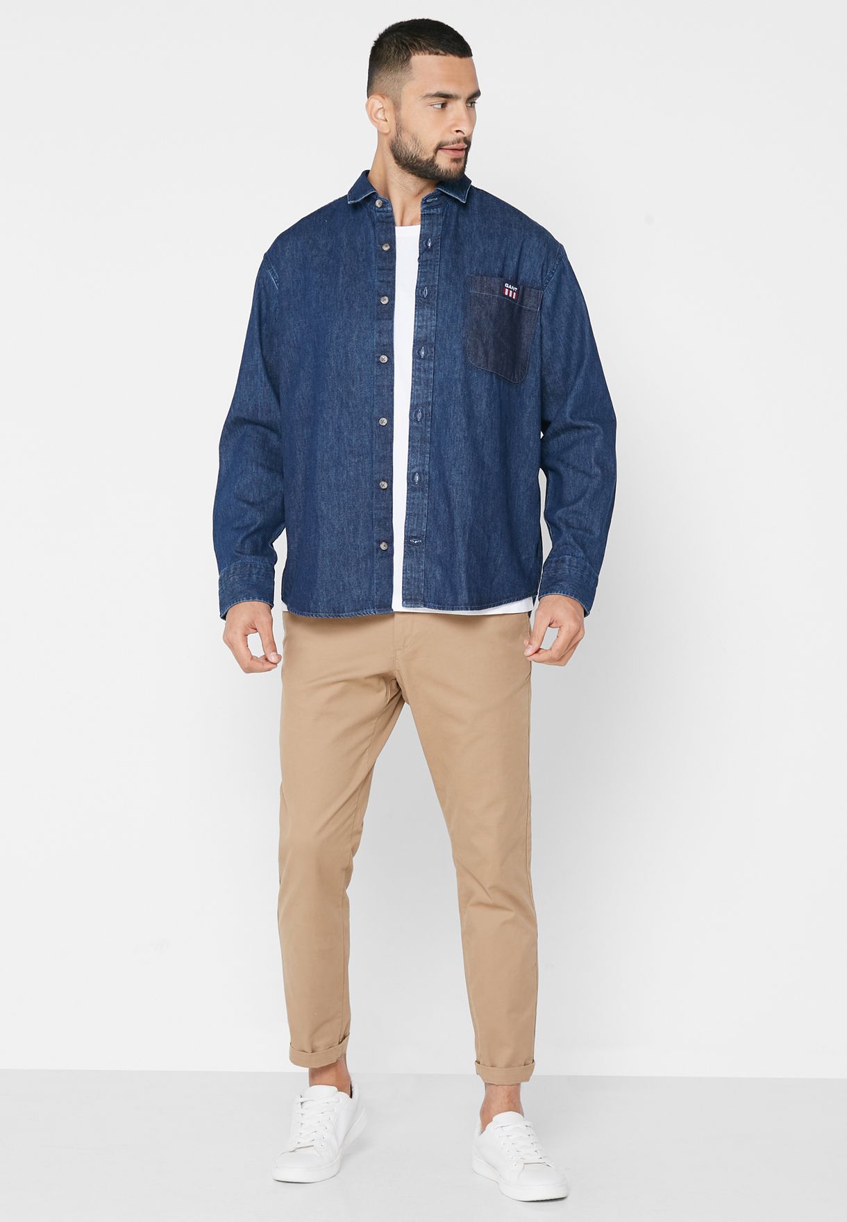Mid Wash Relaxed Fit Denim Shirt