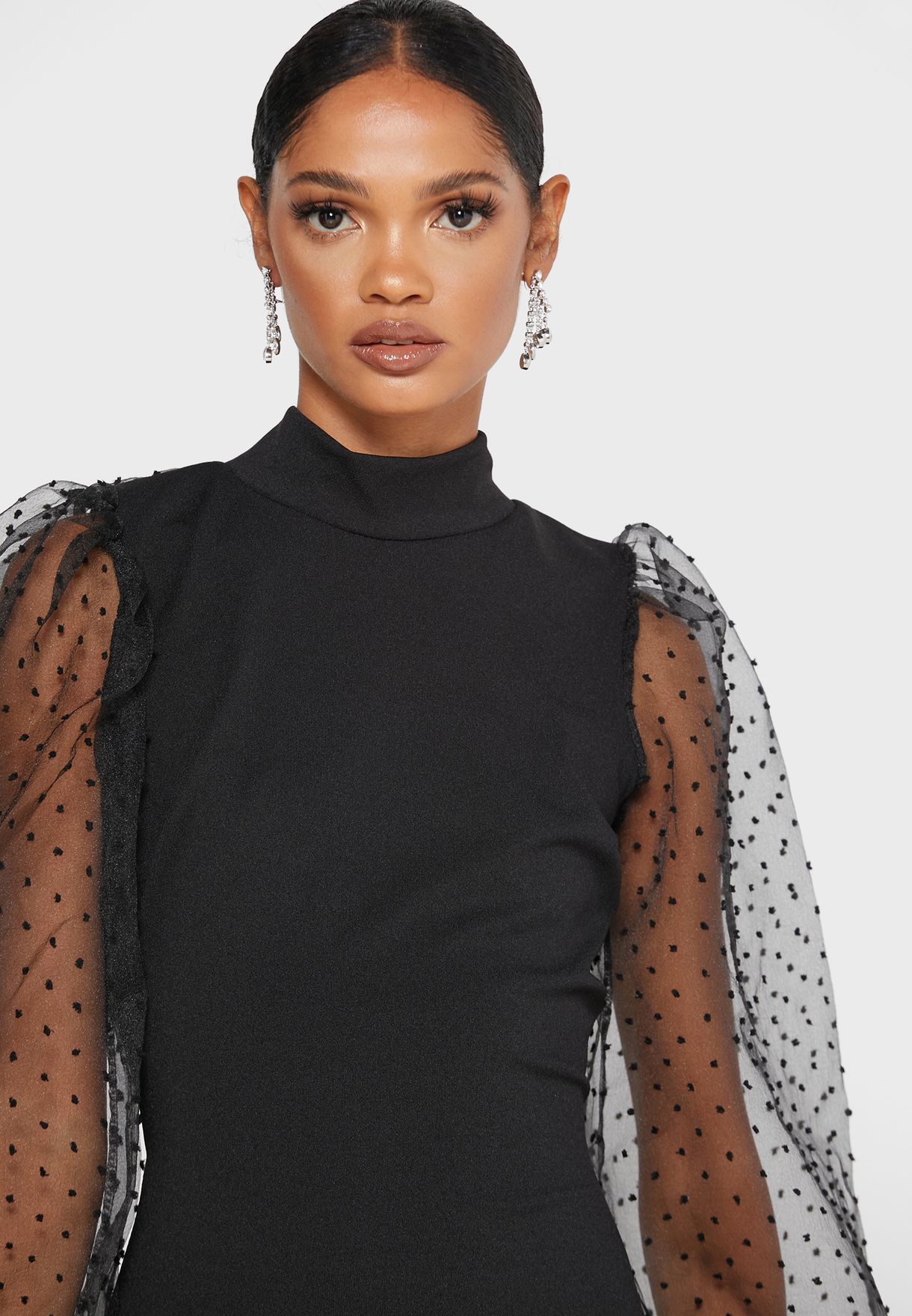 Buy Ginger black Sheer Puff Sleeve Midi Dress for Women in Riyadh, Jeddah