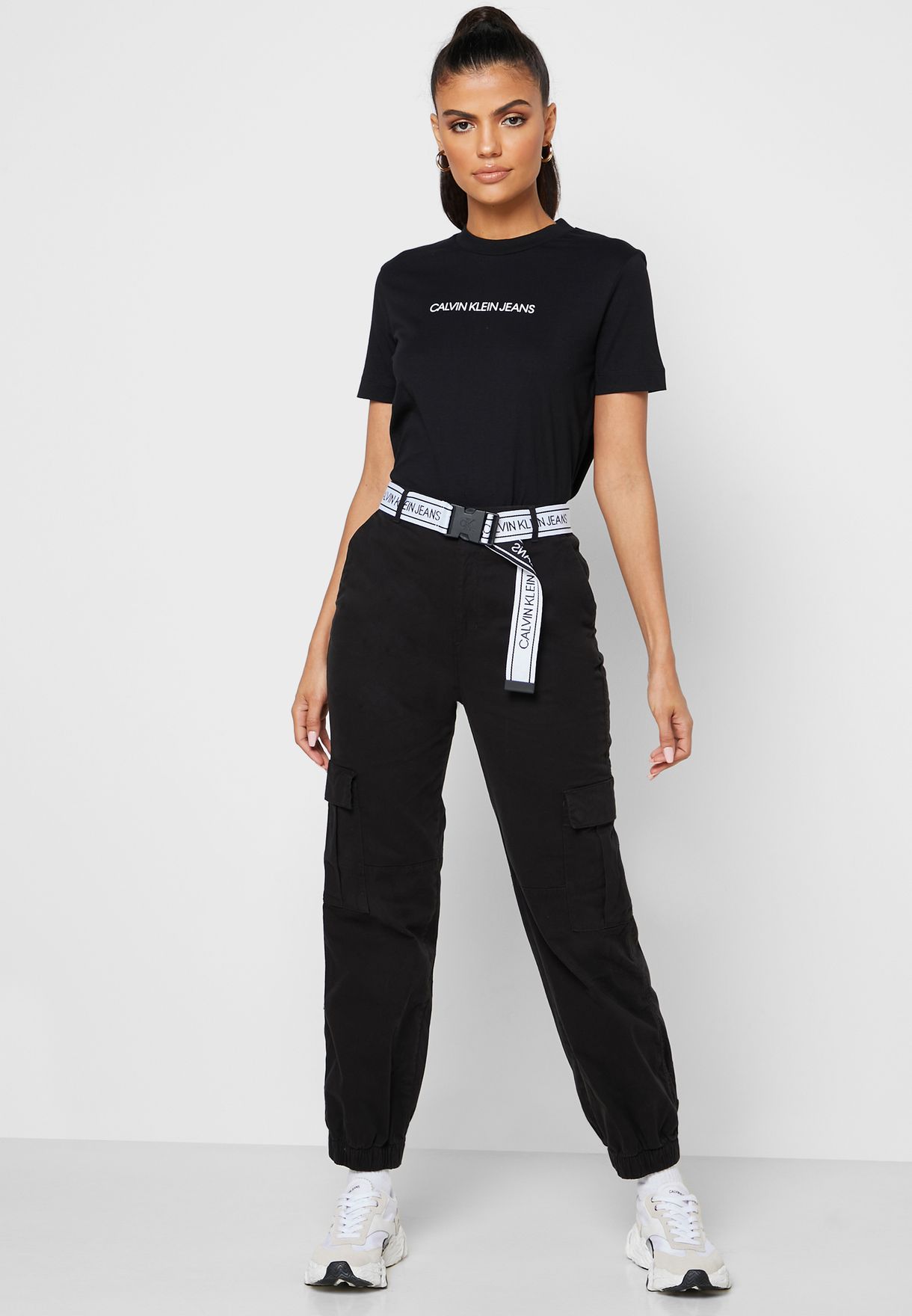Buy Calvin Klein Jeans black Logo Belted Cargo Pants for Women in MENA,  Worldwide