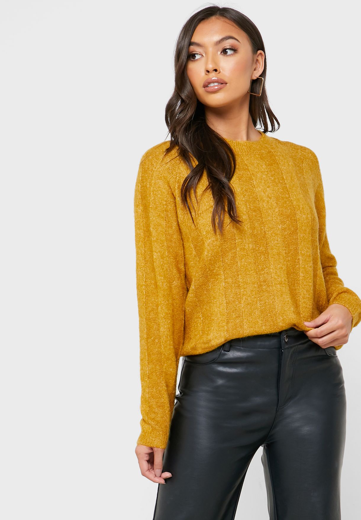 yellow crew neck sweater women's