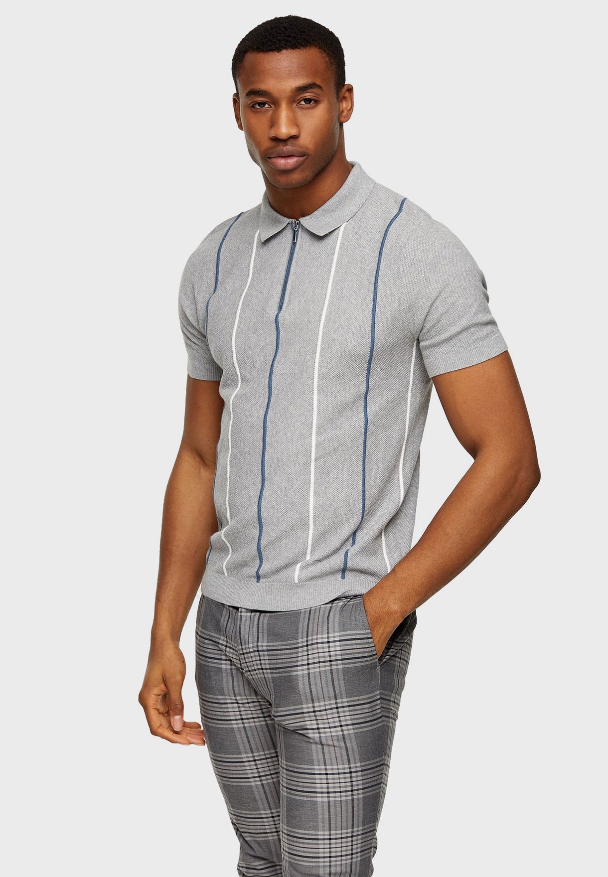 striped zip polo