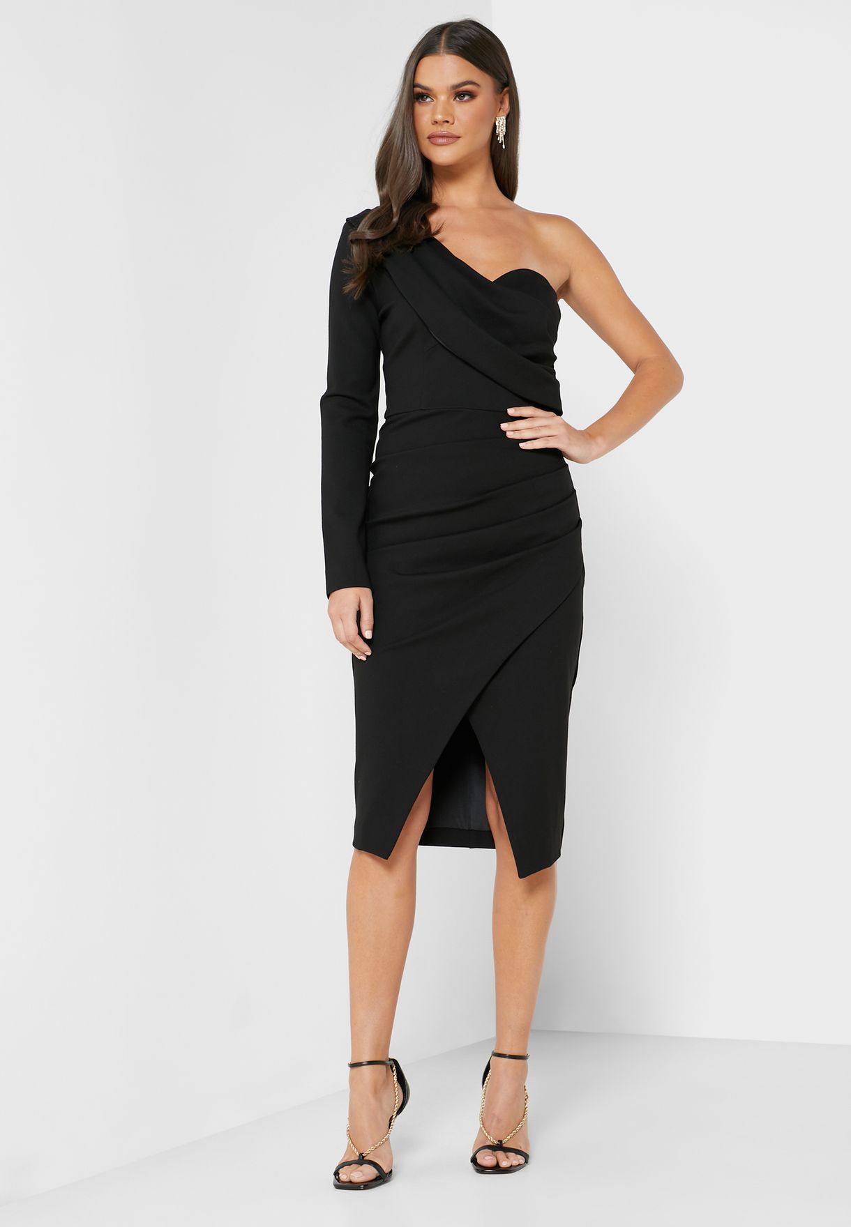 Buy Lavish Alice black One Shoulder Wrap Dress for Women in MENA, Worldwide