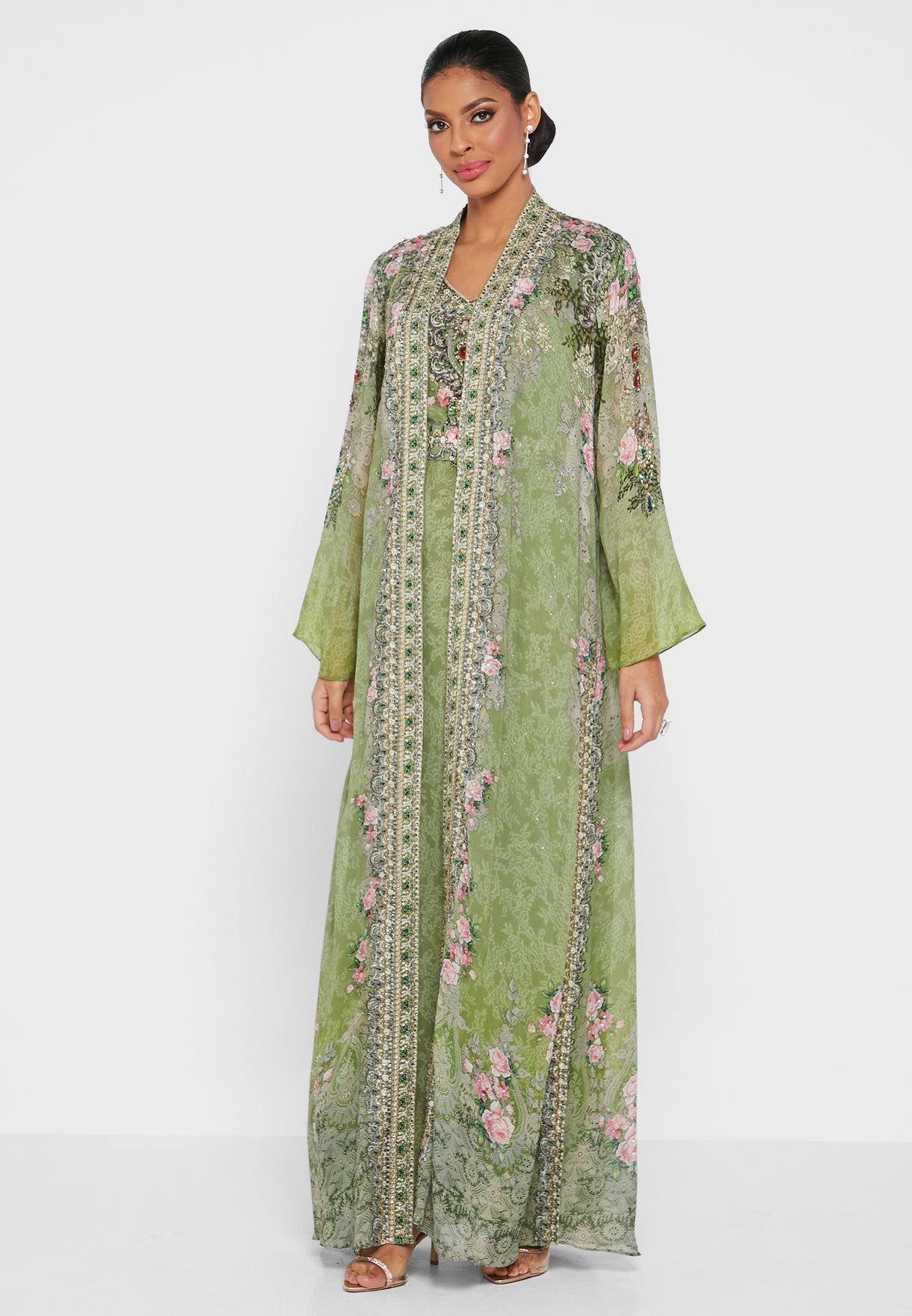 Buy Nirraamyaa green Embellished Kaftan Set for Women in MENA, Worldwide