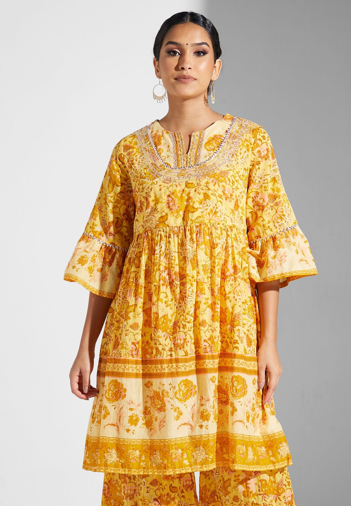 Printed Kurti & Pants Set With Dupatta