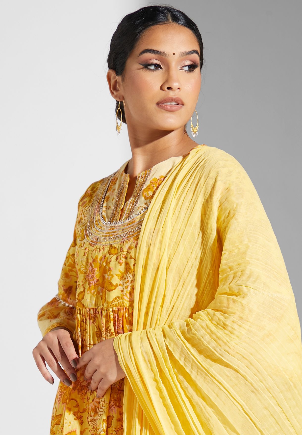 Printed Kurti & Pants Set With Dupatta