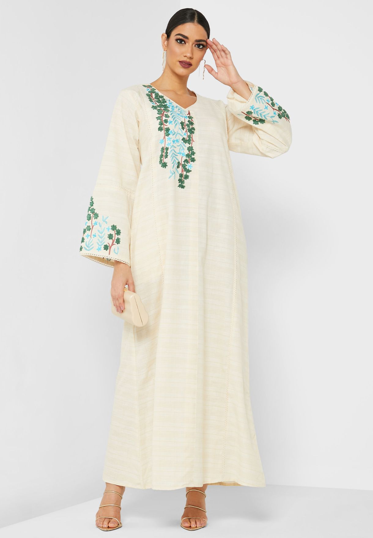 Buy Kashkha beige Embroidered Jalabiya for Women in Manama, Riffa