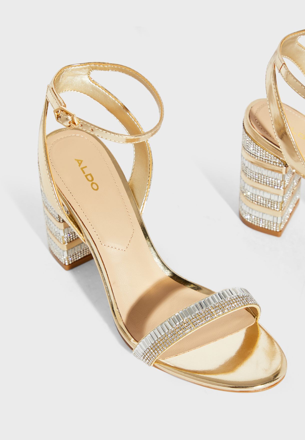 aldo gold block heels