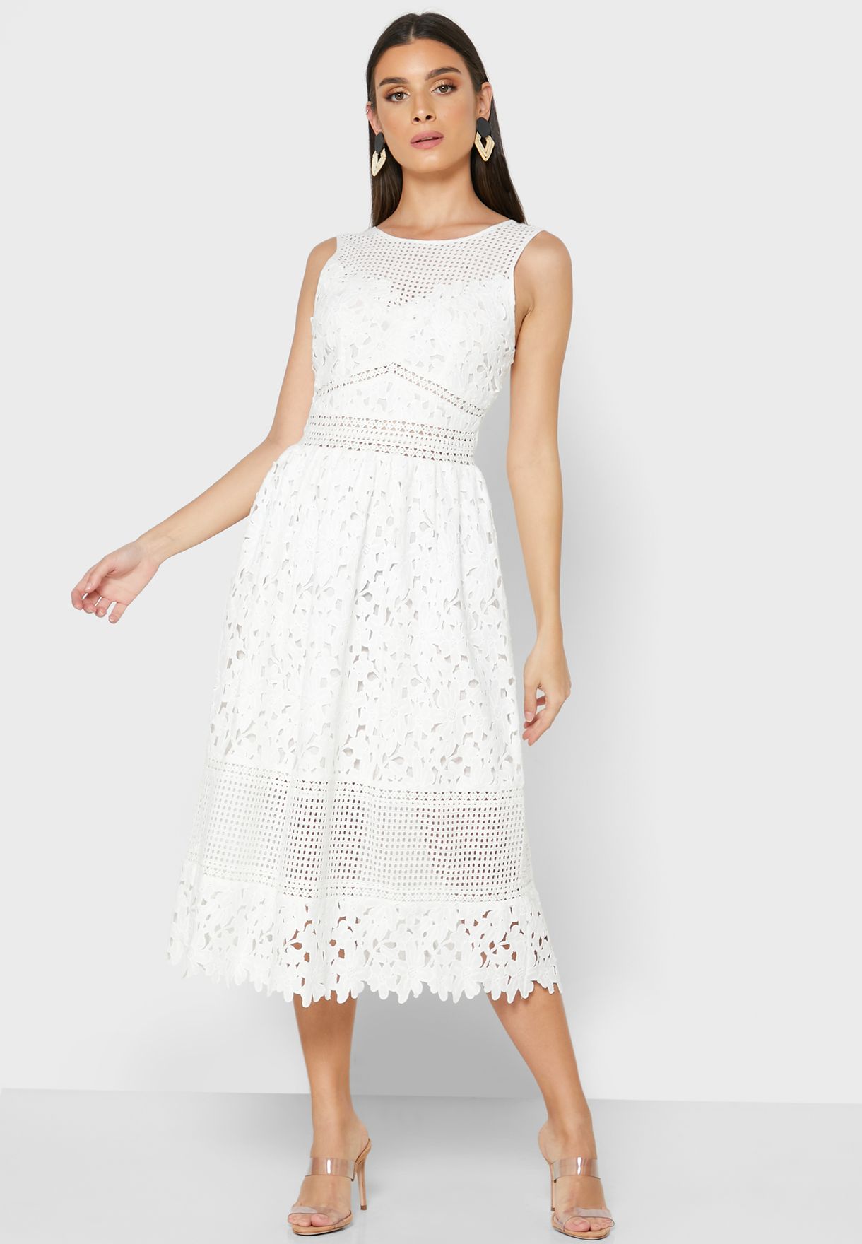 white lace midi skater dress