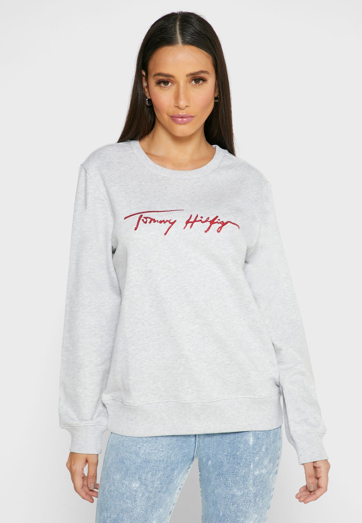 tommy hilfiger grey logo sweatshirt