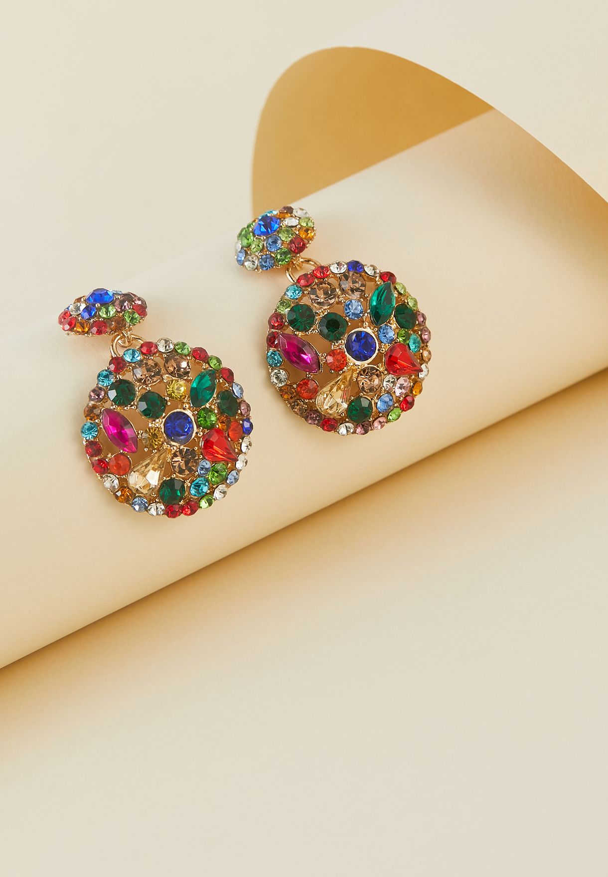 Coloured Jewel Circle Drop Earrings 
