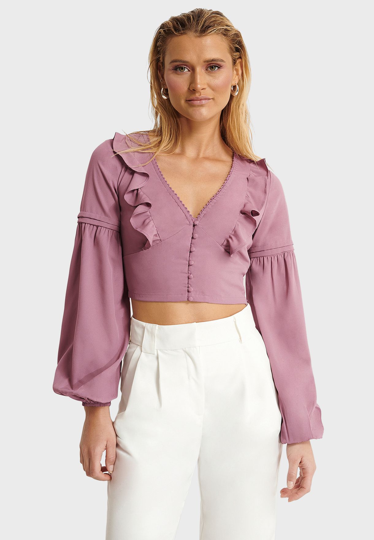 purple ruffle crop top