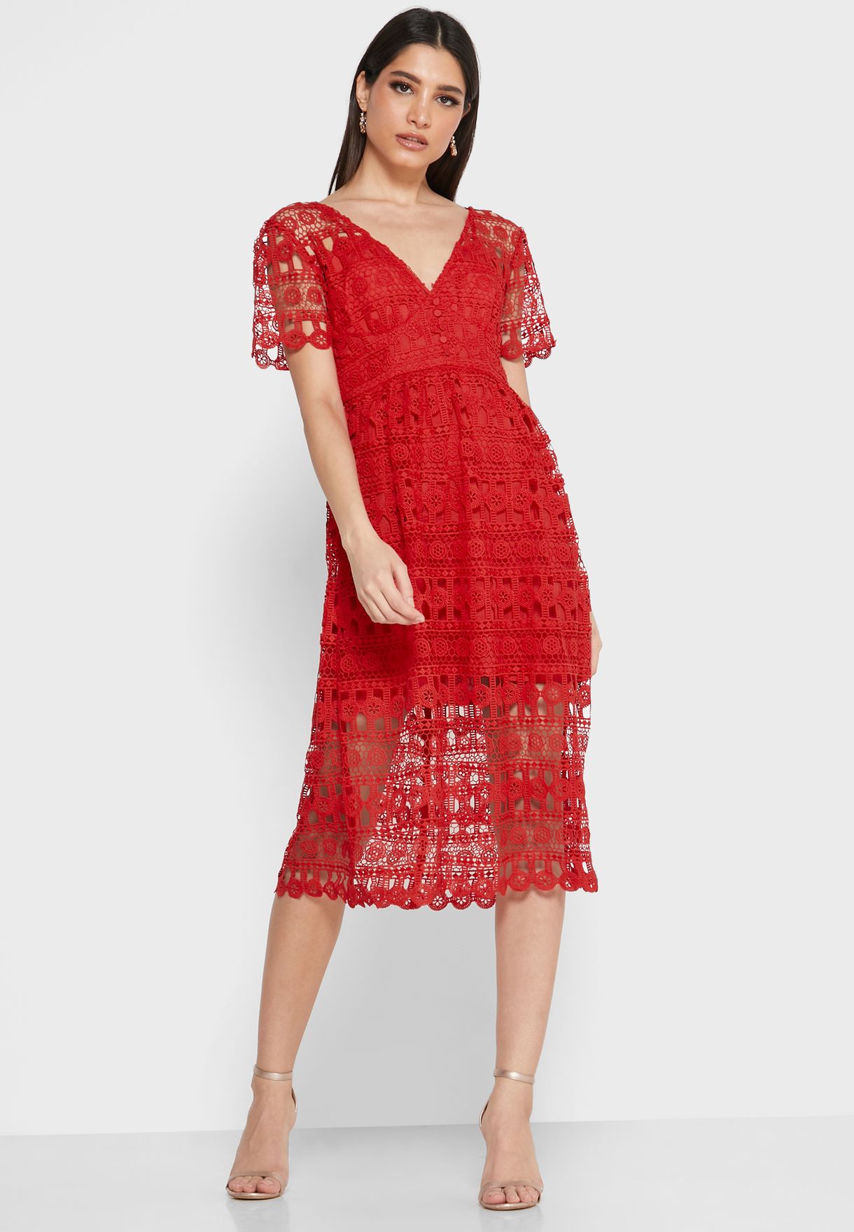 Buy Opt Red Sheer Lace Dress For Women In Mena Worldwide 0684