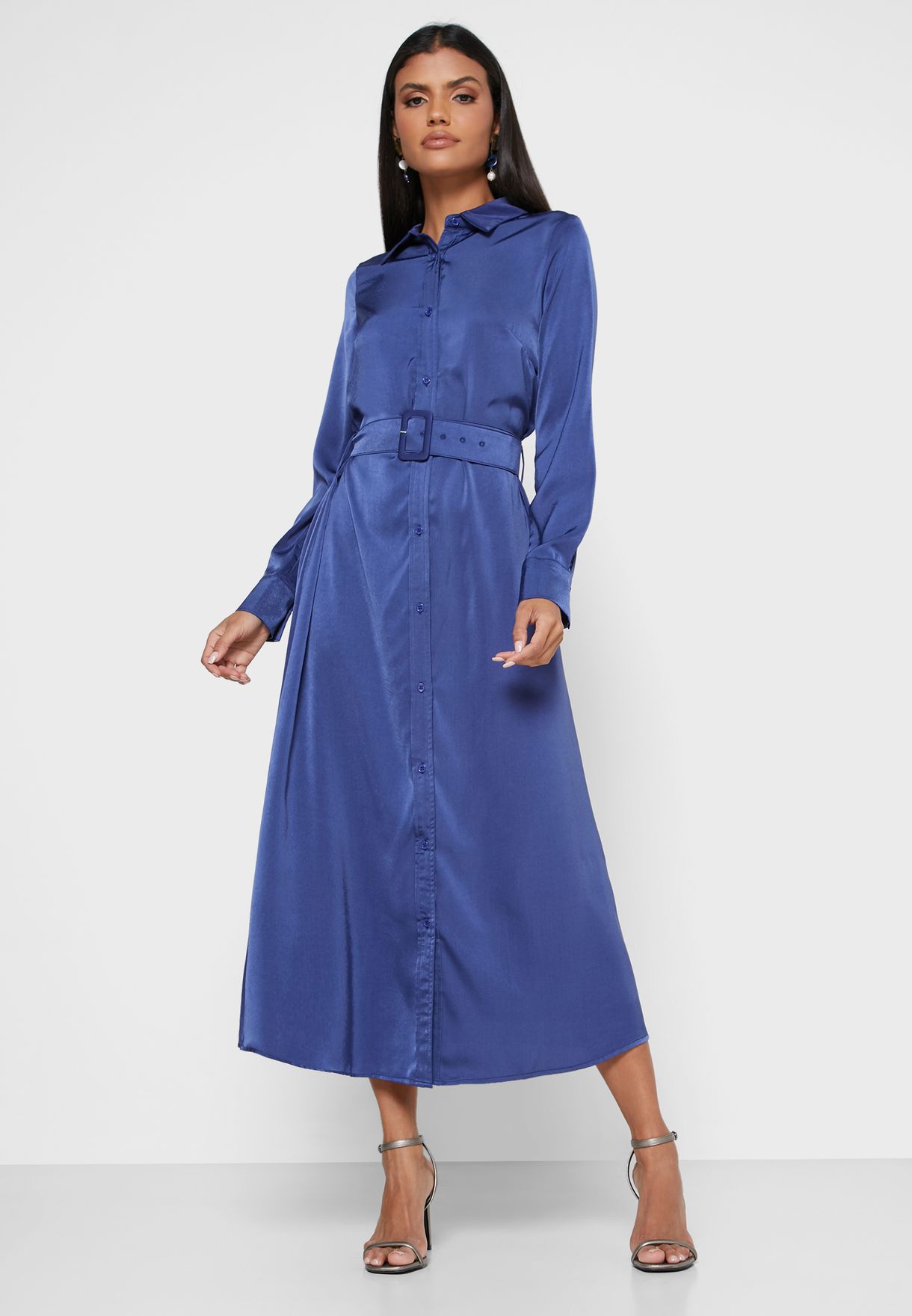 Button Down Soft Belted Dress