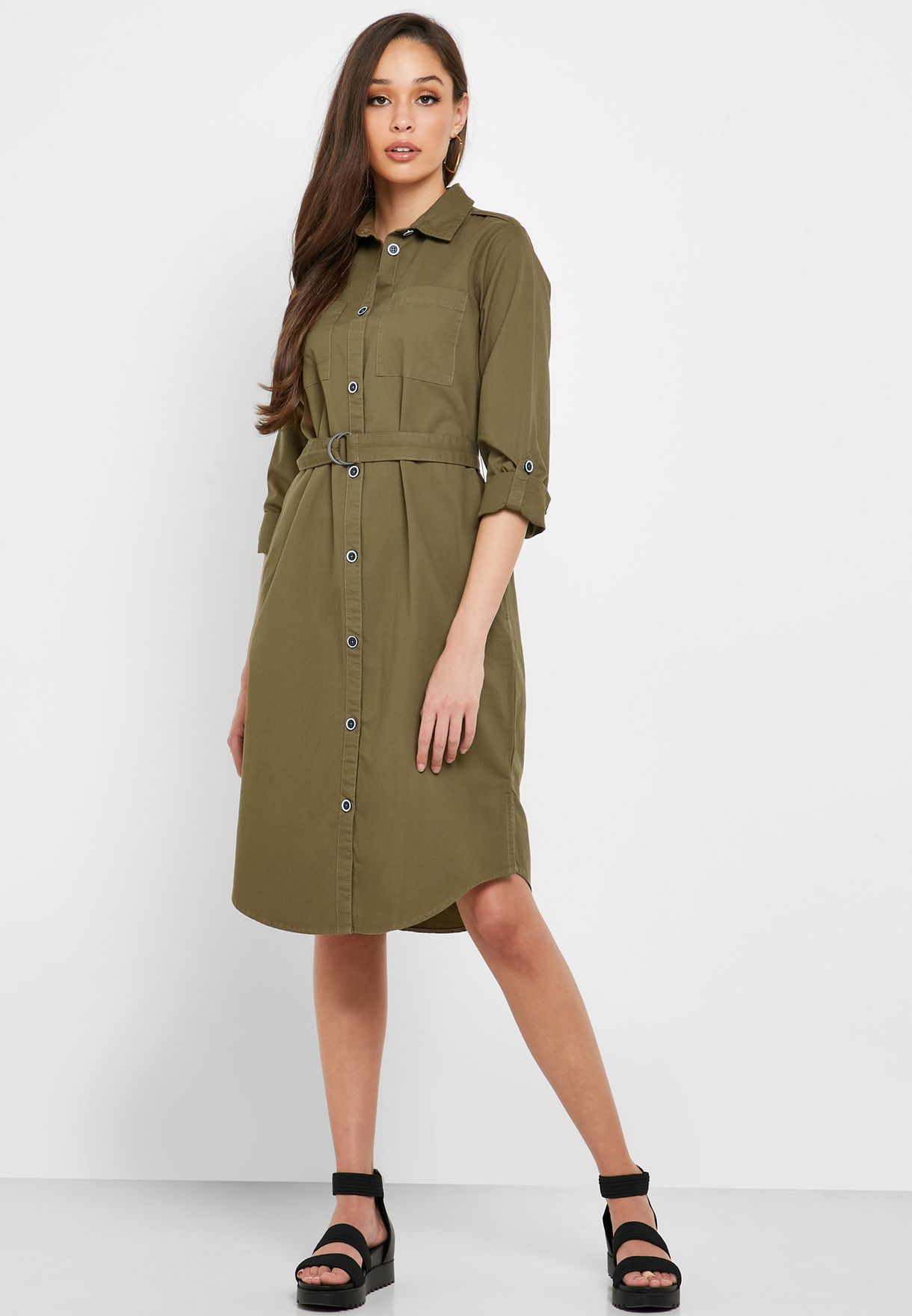 belted shirt dress