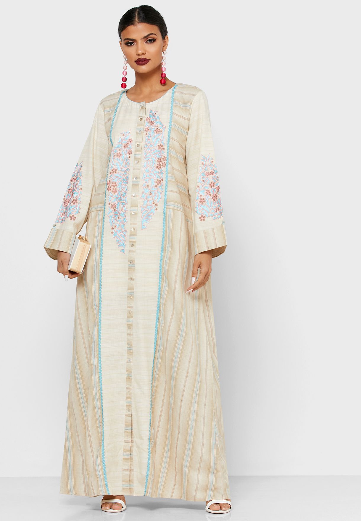 Buy Kashkha brown Embellished Jalabiya for Women in MENA, Worldwide