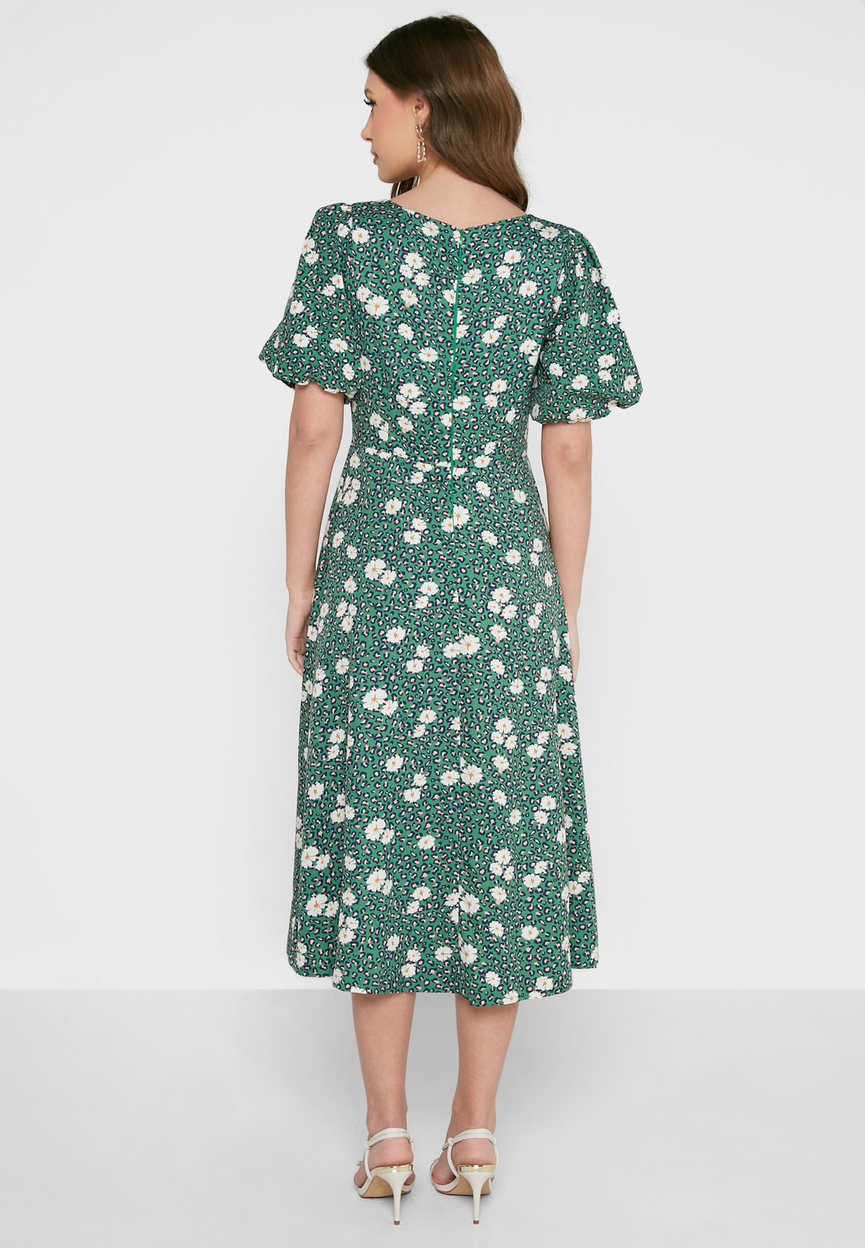 Balloon Sleeve Floral Print Dress