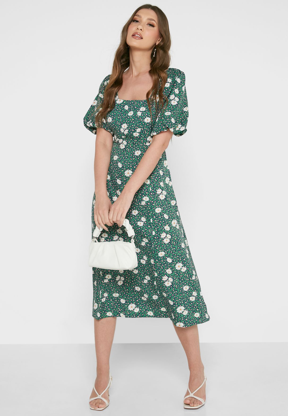 Balloon Sleeve Floral Print Dress