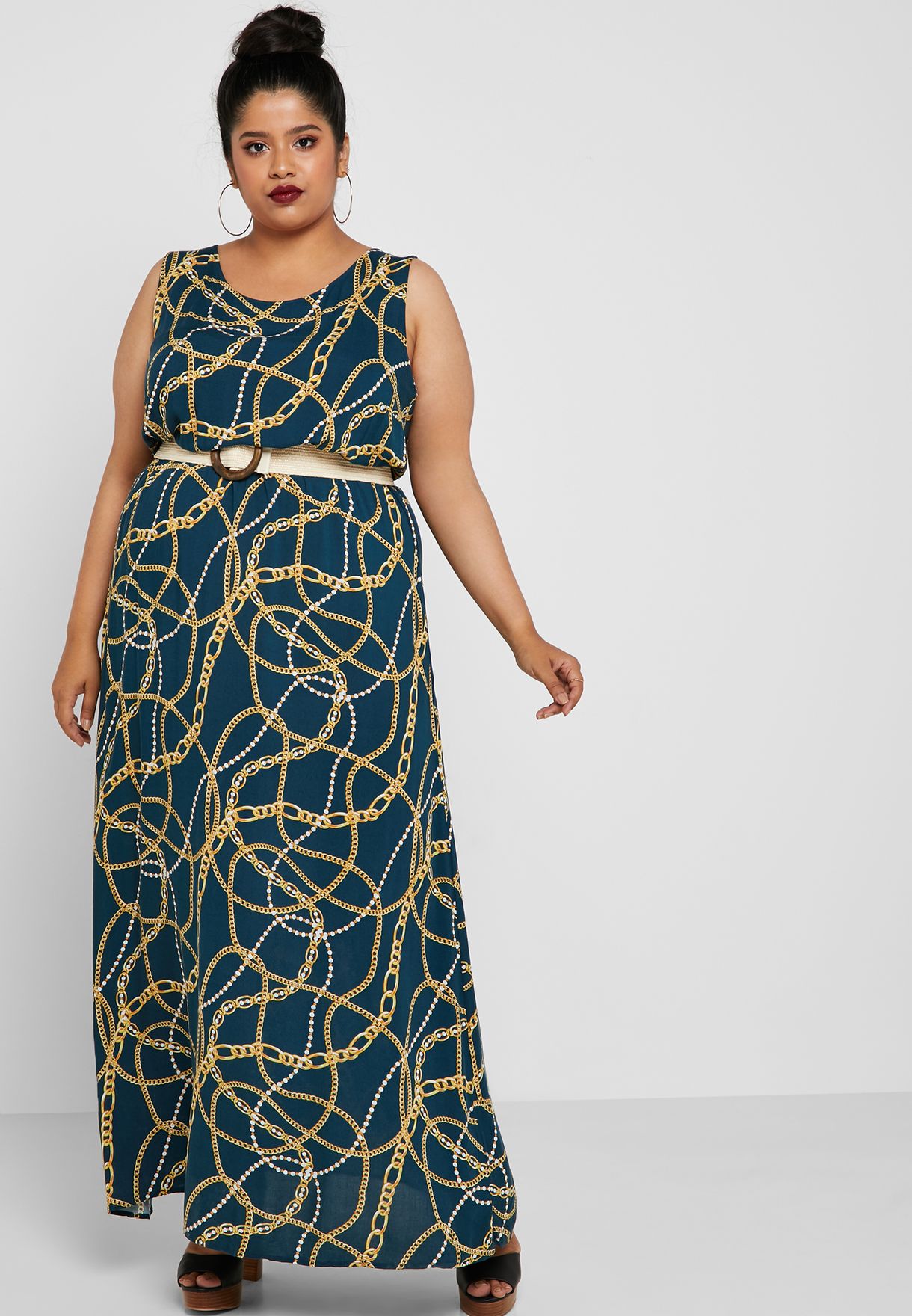 chain print maxi dress