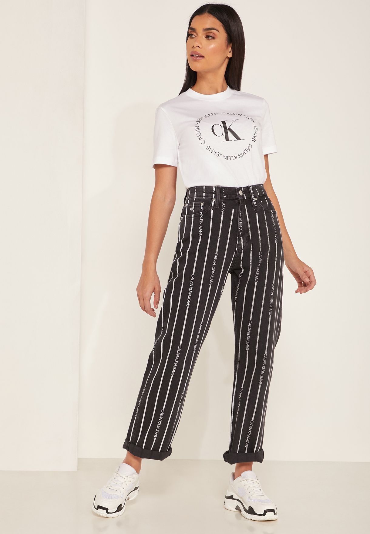 high rise striped jeans