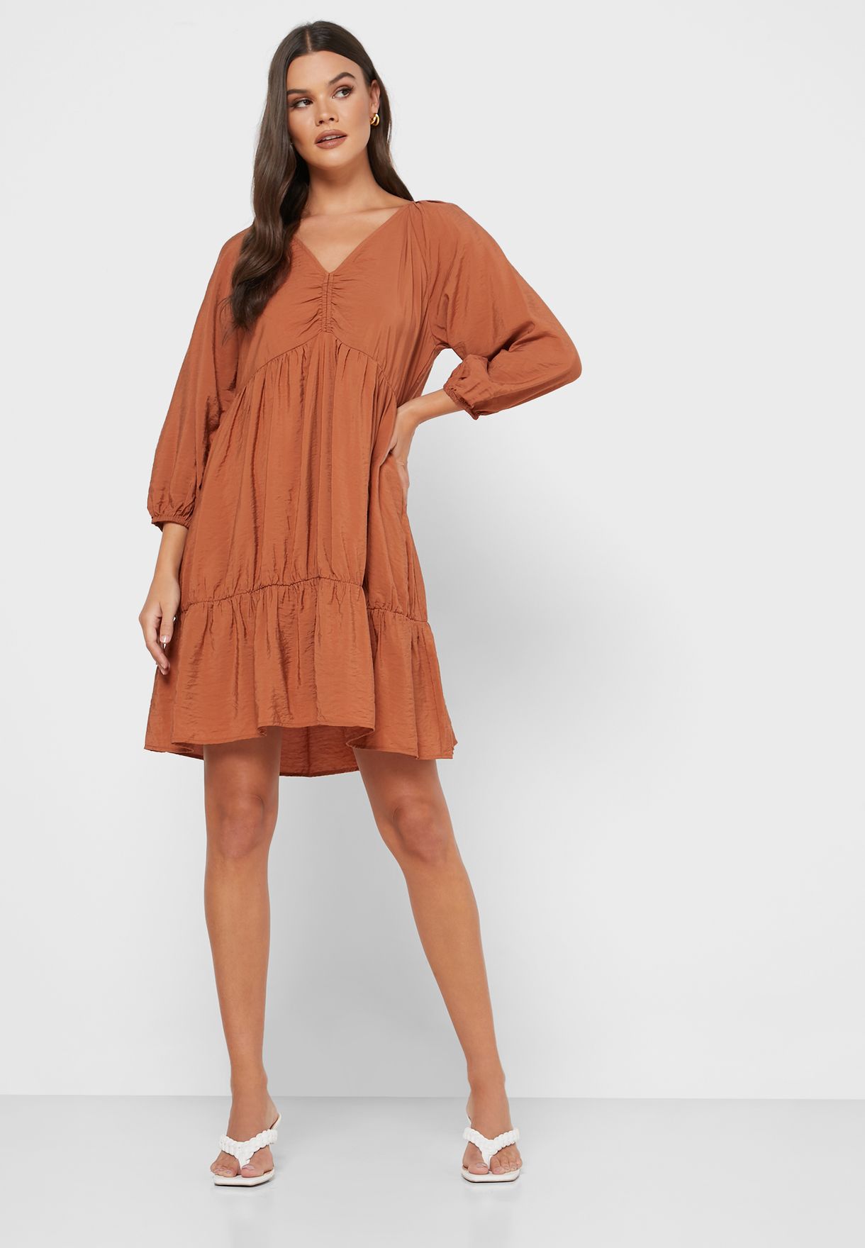 mango brown pleated dress