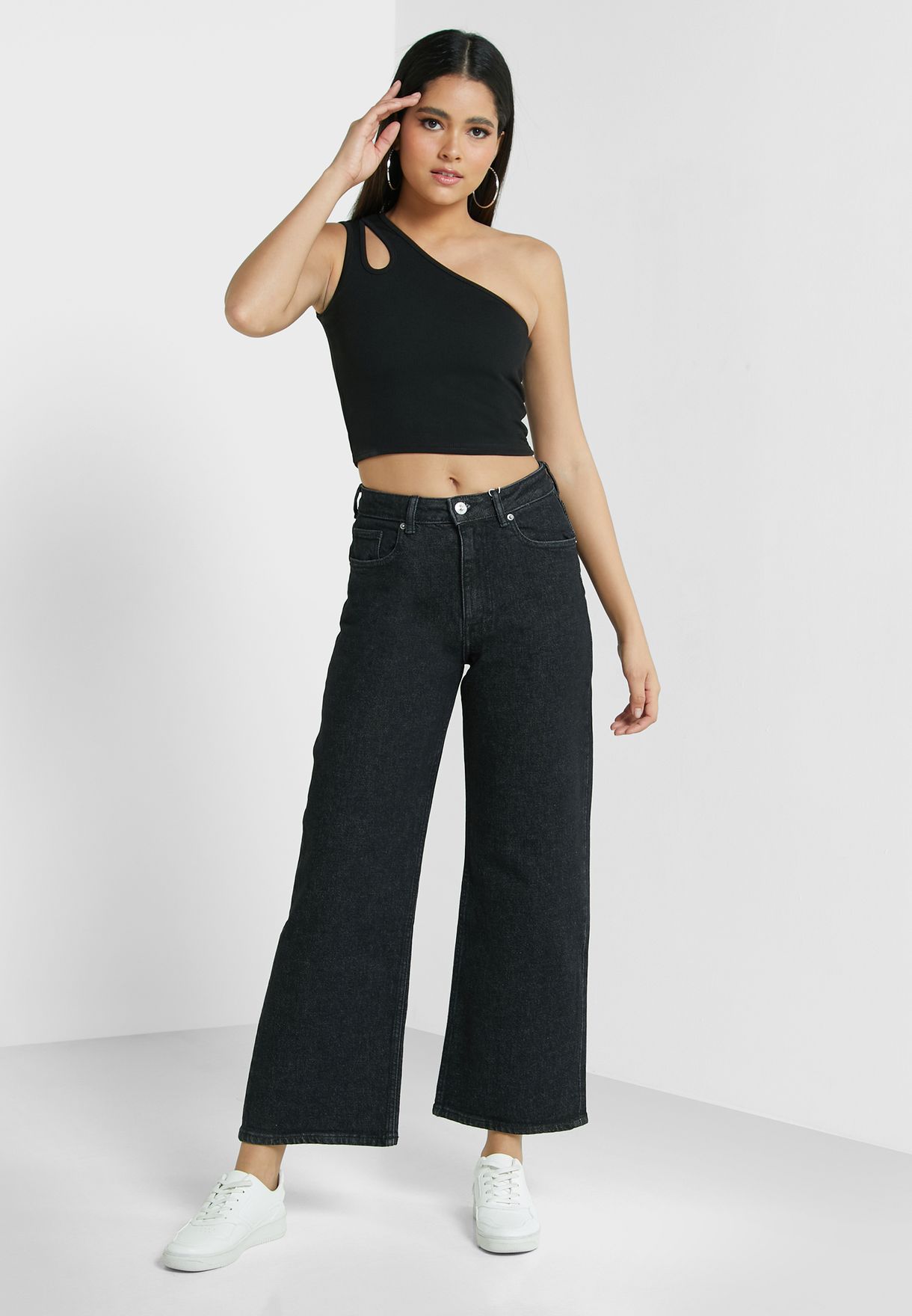 high waist straight jeans black