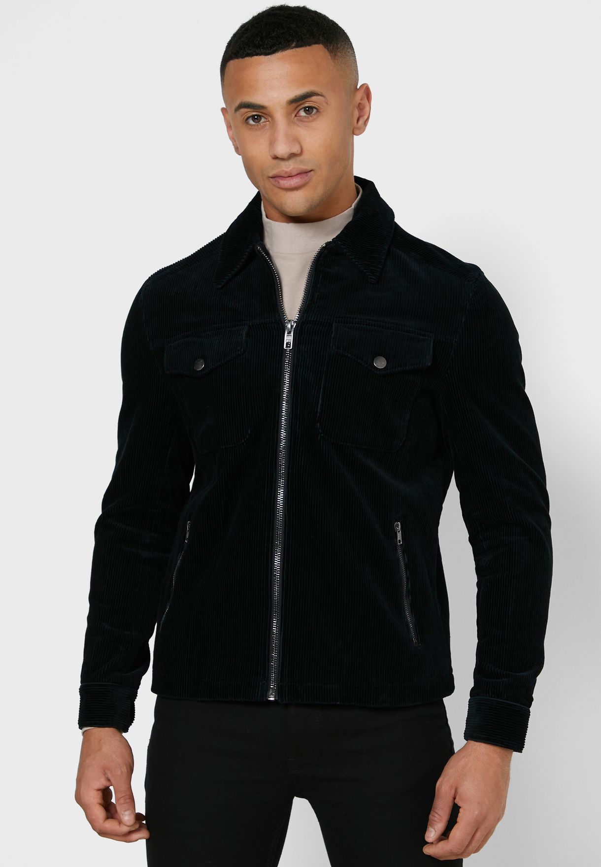 Buy River Island black Corduroy Zip Through Jacket for Men in Manama, Riffa