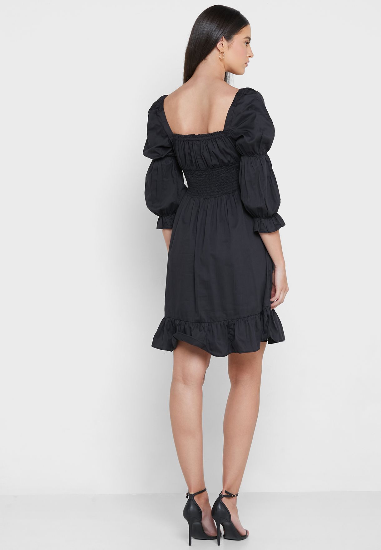 Square Neck Puff Sleeve Tiered Dress
