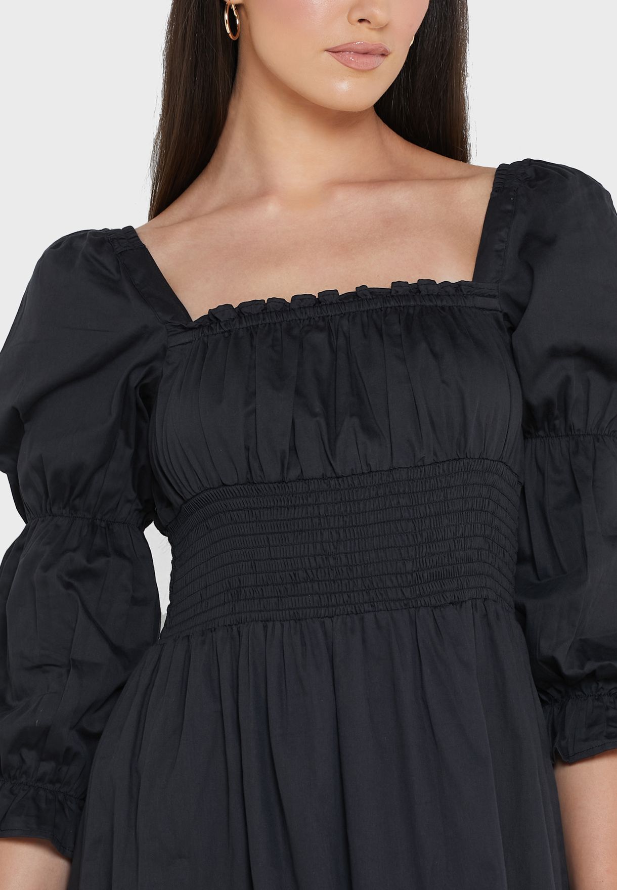 Square Neck Puff Sleeve Tiered Dress