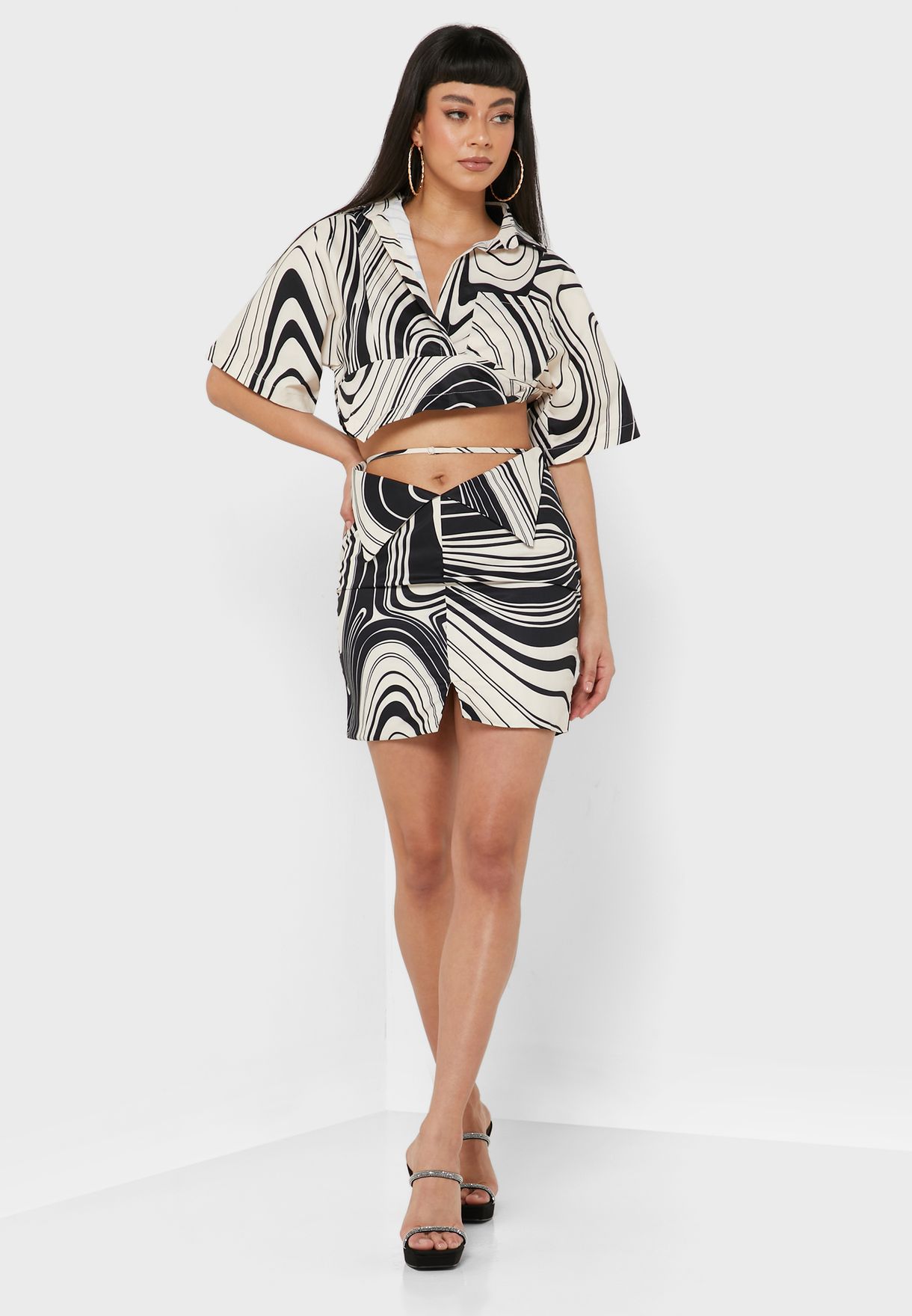 Printed Slit Hem Bodycon Skirt
