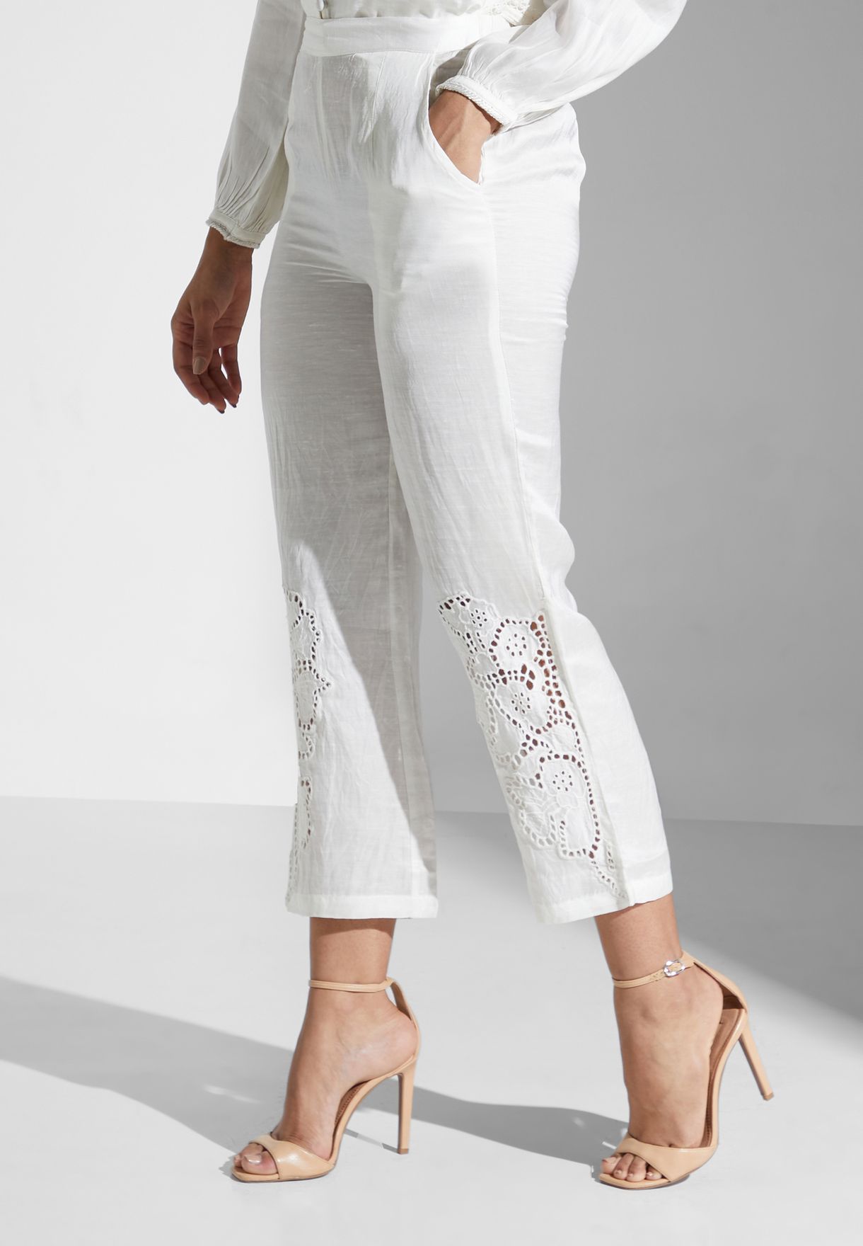 Schiffli Embroidered Top And Pants Set