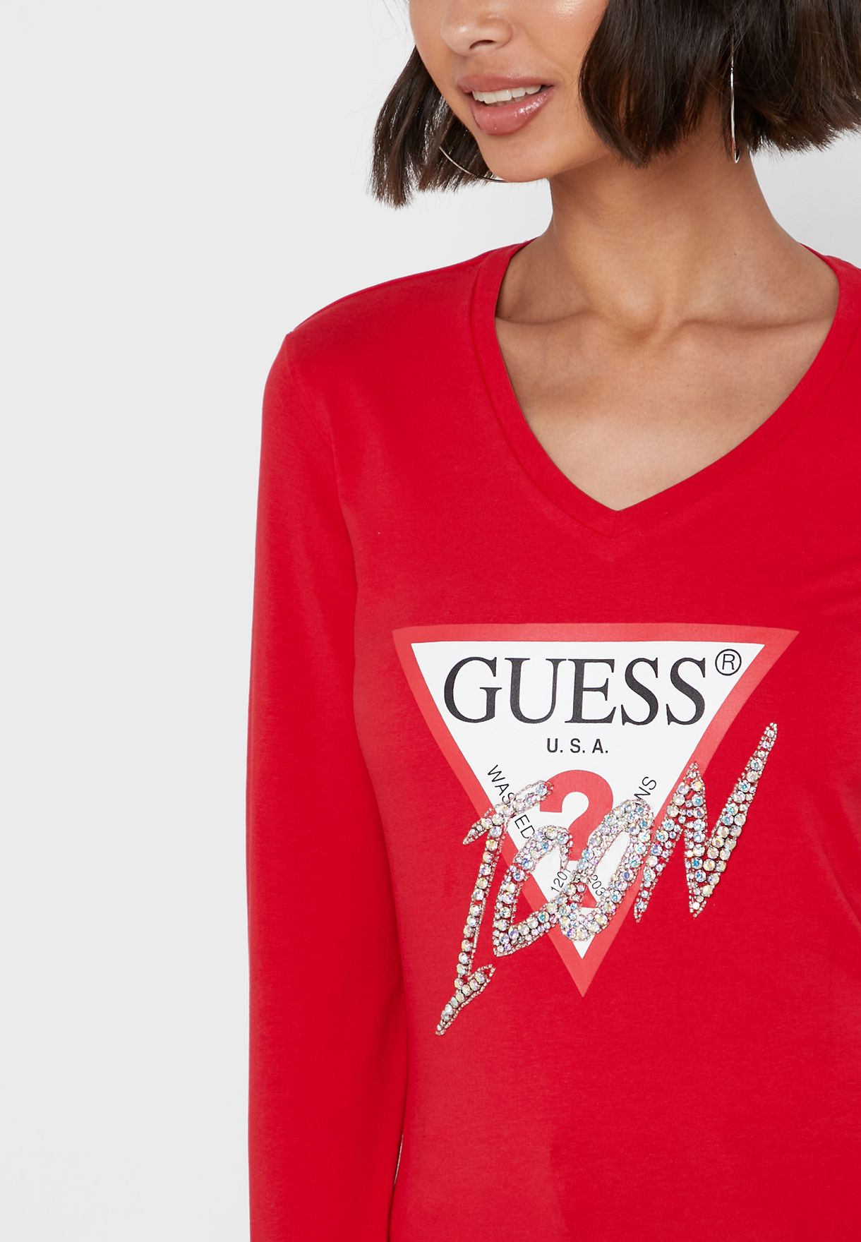 guess red long sleeve