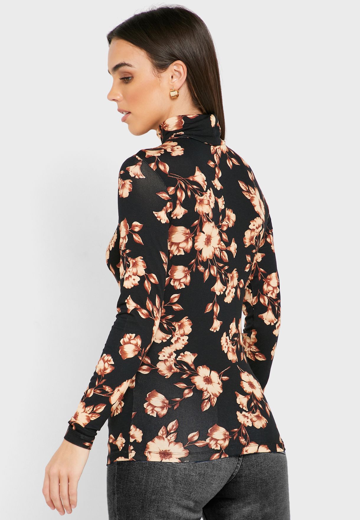 Roll Neck Floral Print Top