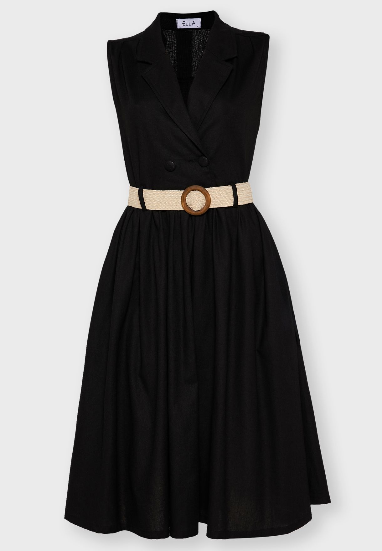 Double Breasted Belted Midi Dress