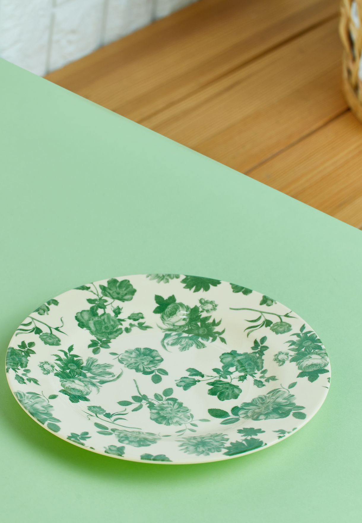Melamine Side Plate With Green Rose Print