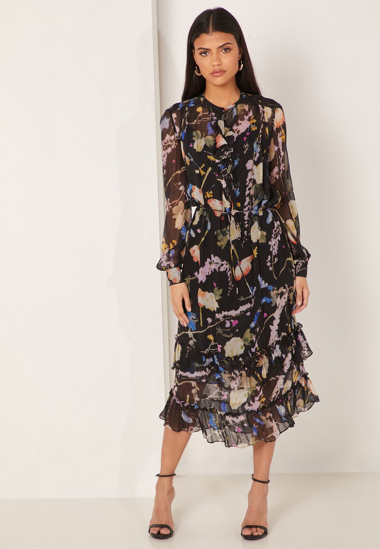 Buy Reiss prints Sadie Ruffle Hem Floral Print Dress for Women in ...
