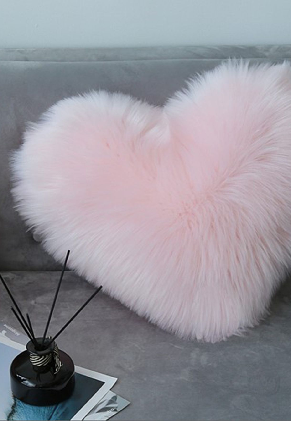 Faux Fur Heart Shaped Cushion With Insert 40Cm X 50Cm