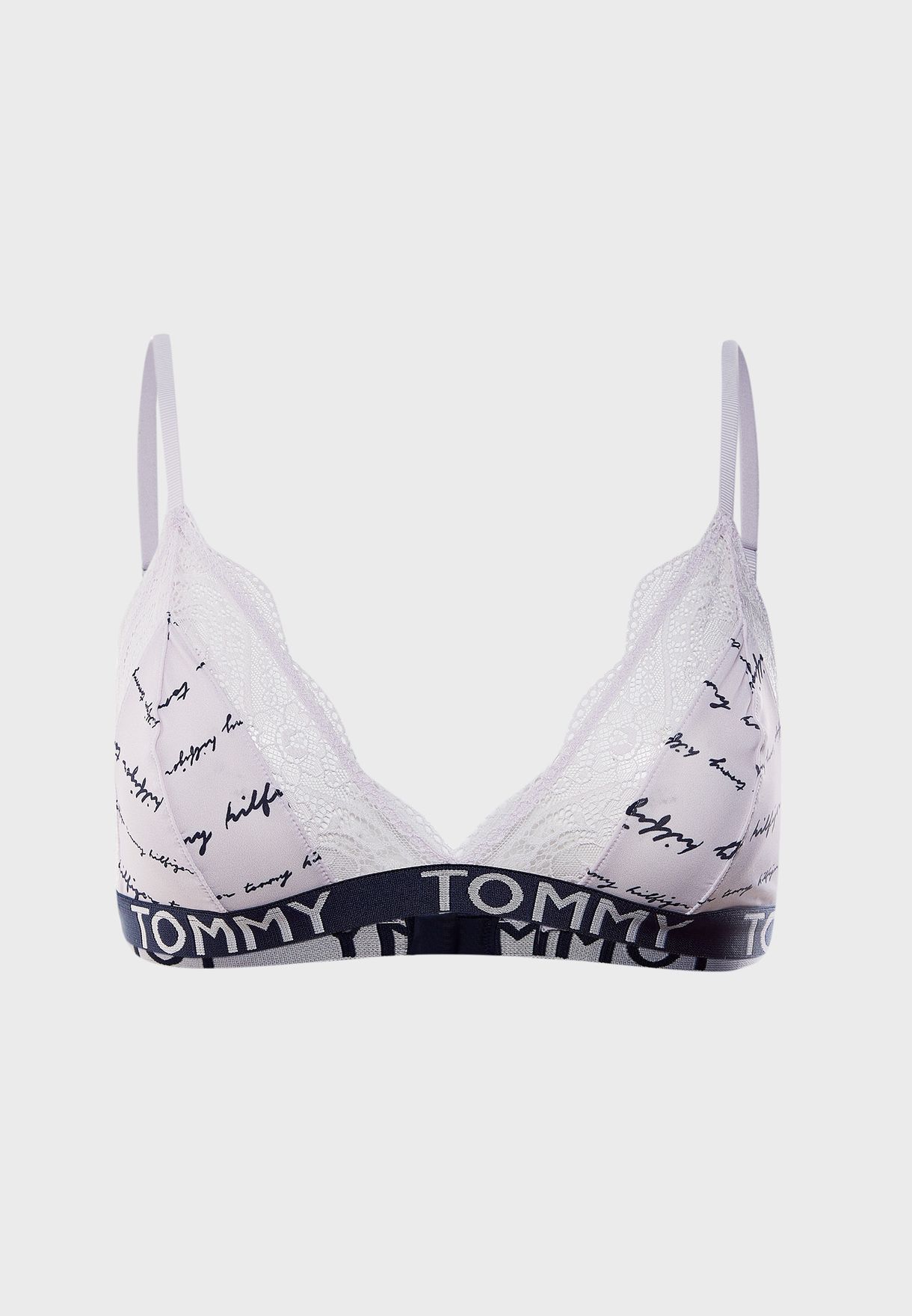 Buy Tommy Hilfiger white Logo Band Lace Trim Printed Triangle Bra for ...